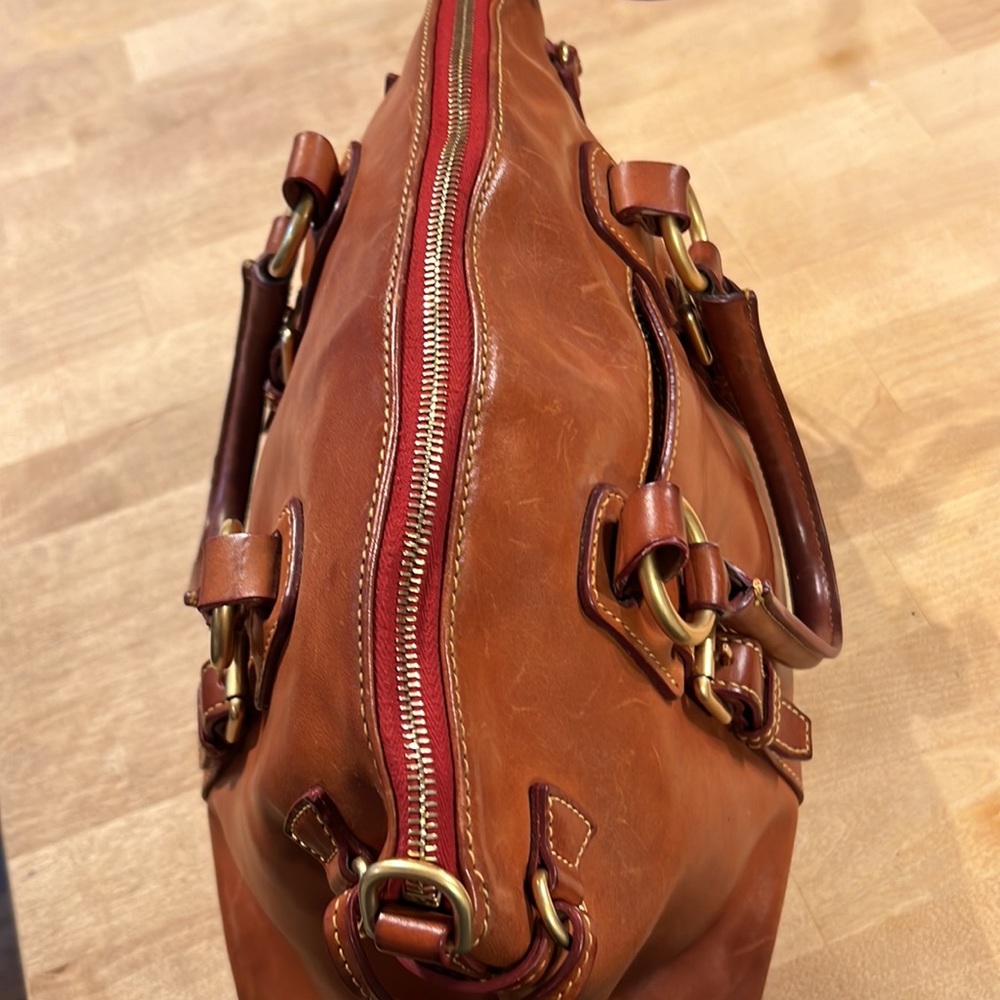 Dooney & Bourke Brown Leather Satchel with Gold Hardware - Picture 6 of 12